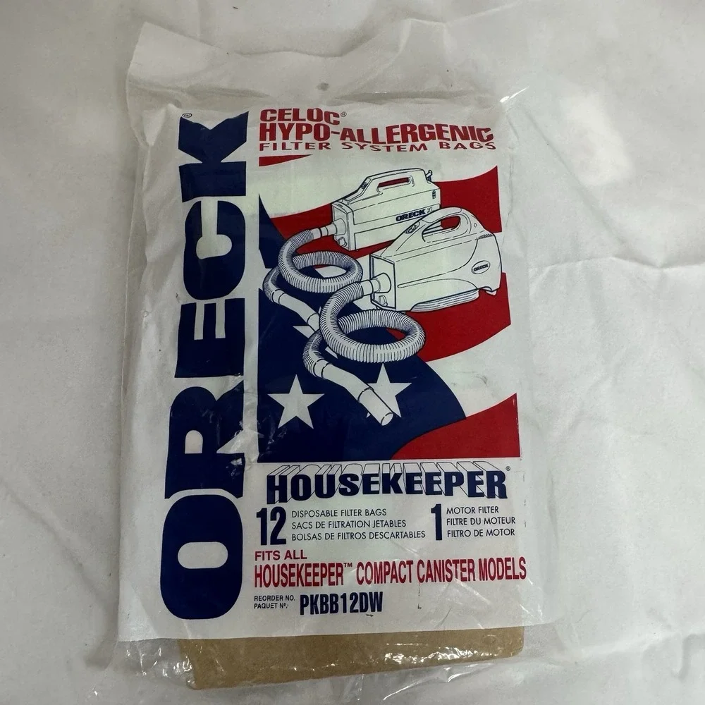 Oreck CELOC HYPO-ALLERGENIC FILTER SYSTEM 12 BAGS PKBB12DW New + 1 Motor Filter
